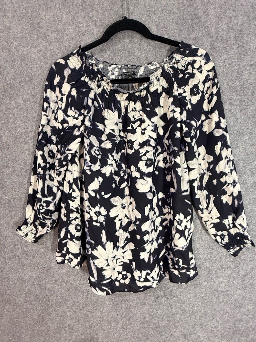 Lafayette 148 New York raelyn off-the-shoulder floral blouse top black white Med